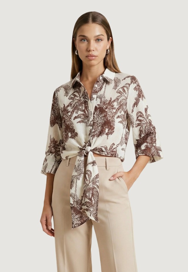 ATO ARTIGLI CAMICIA Γυναικειο Πουκαμισο Κοντομανικο Μπεζ-Καφε Floral