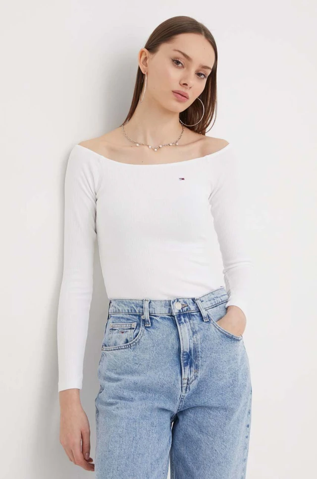 Tommy Hilfiger Tjw Off Shoulder Top Ls Γυναικεία Μπλούζα Λευκή