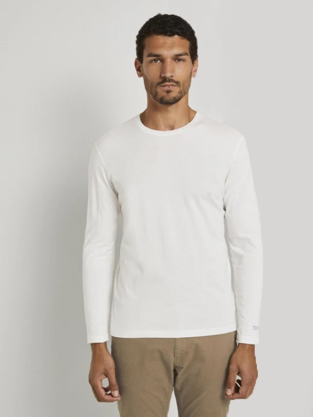 Tom Tailor 2Nd 008 Basic Organic Longsleeve Ανδρικη Μπλουζα Λευκη