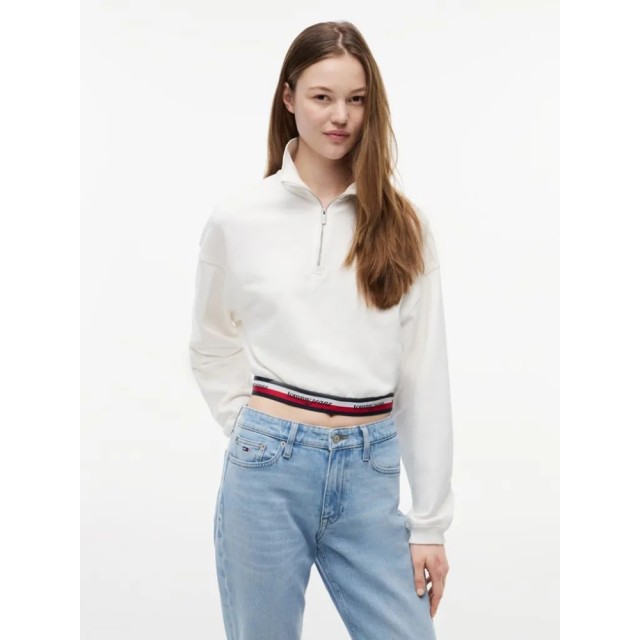 Tommy Hilfiger Tjw Bxy 1/4 Zip Tape Γυναικείο Φούτερ Εκρού