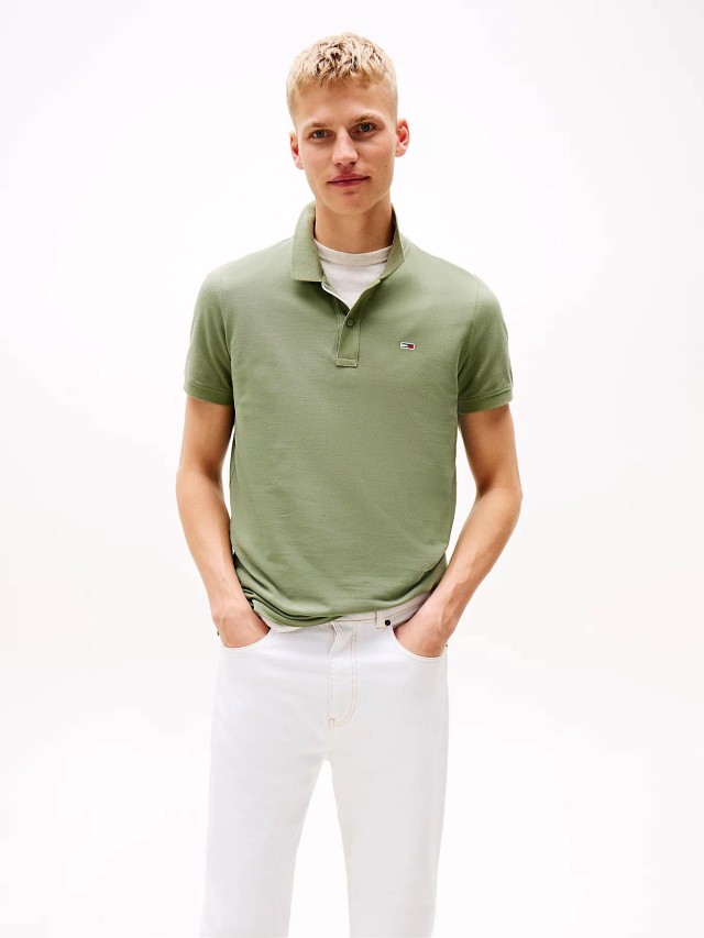 Tommy Hilfiger Tjm Slim Placket Polo Ext Ανδρική Μπλούζα Polo Λαδί