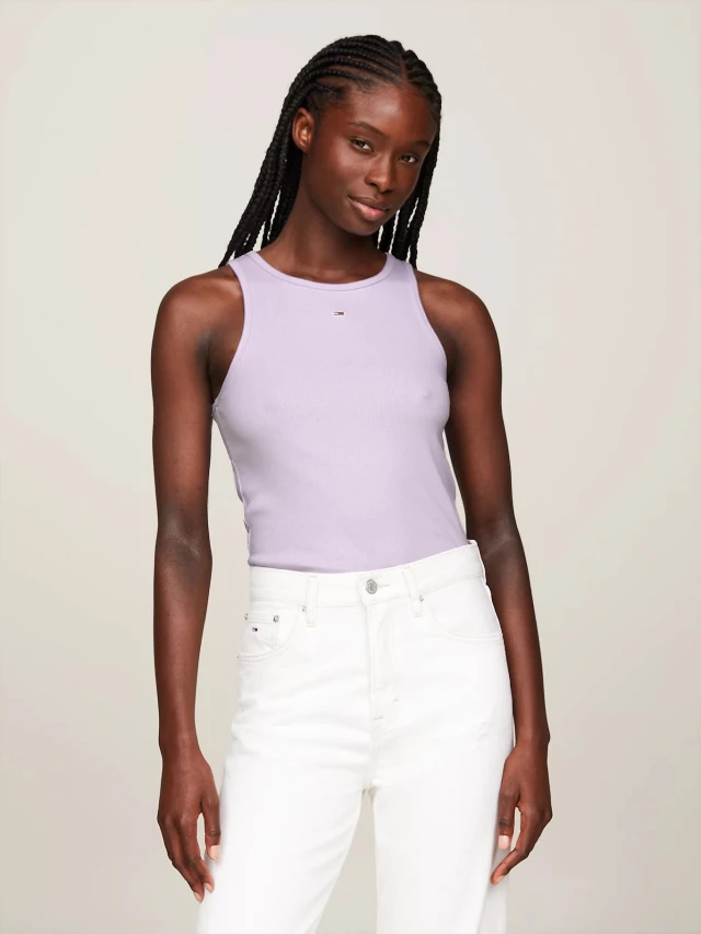 Tommy Hilfiger Tjw Essential Rib Tank Γυναικεια Μπλουζα Μωβ
