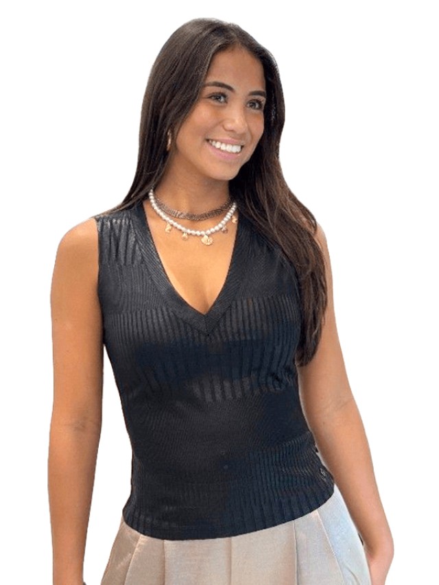 Guess Ls Marilena Henley Top Γυναικείο Top Μαυρο