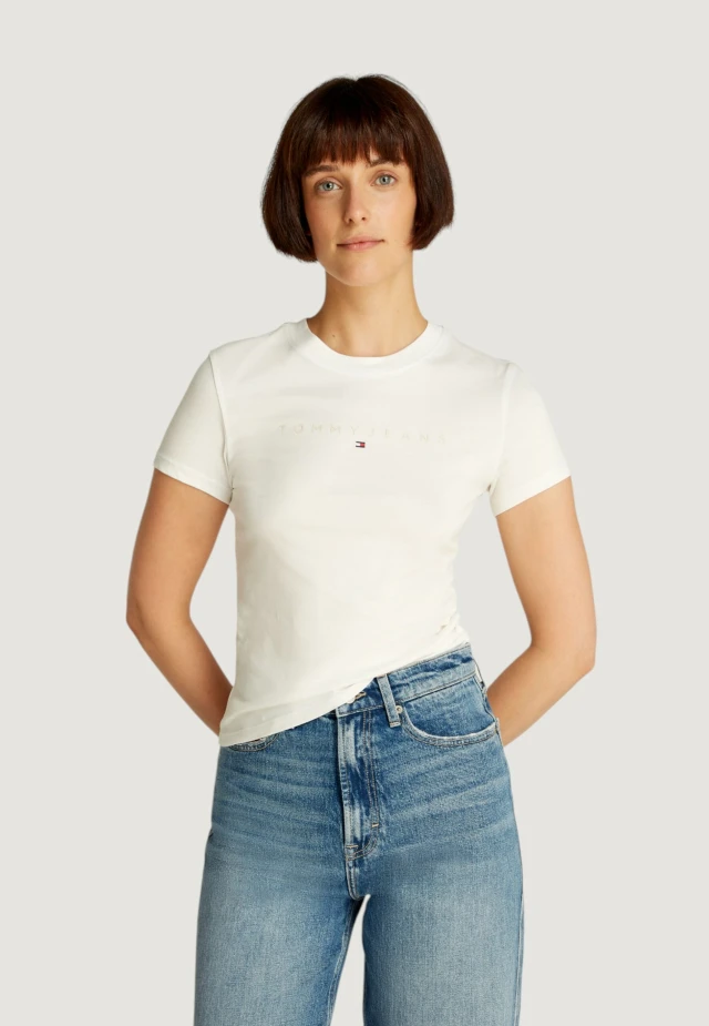 Tommy Hilfiger Tjw Slim Tonal Linear Tee Ext Γυναικεία Μπλούζα Εκρού