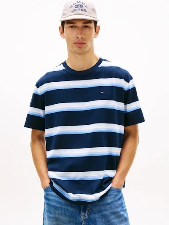 Tommy Hilfiger Tjm Rlx Stripe Ss Tee Ανδρική Μπλούζα Ριγέ Μπλε Σιελ