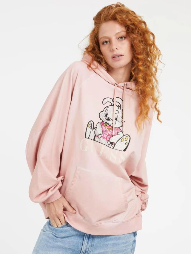 Guess Ls Quattro Logo Bunn Γυναικείο Φούτερ Ροζ