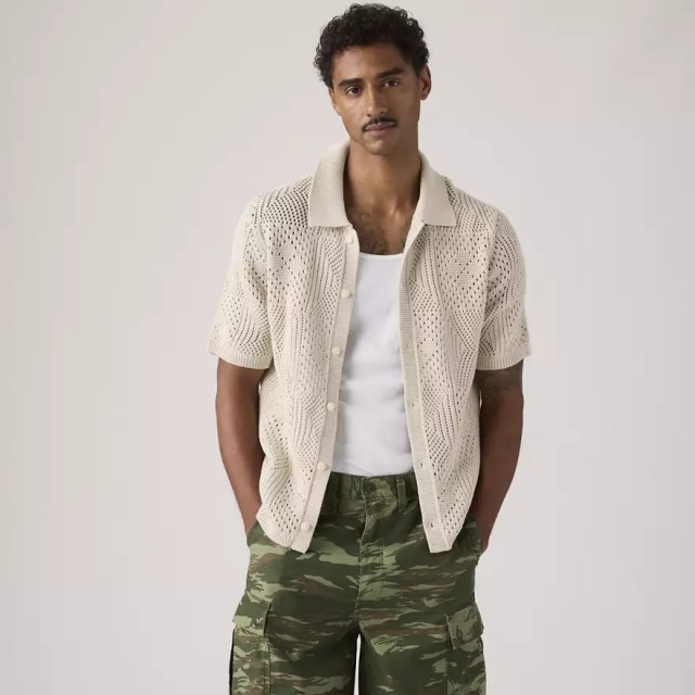 Levis Sweater Camp Shirt Neutrals Ανδρικό Πλεκτο Πουκάμισο Κοντομάνικο Μπεζ