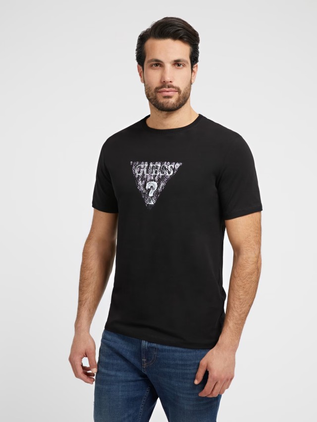 Guess Ss Cn Guess Geo Triangle Tee Ανδρική Μπλουζα Μαύρη