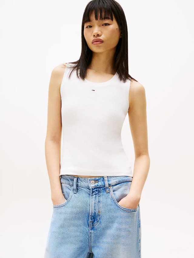 Tommy Hilfiger Tjw Essential Rib Tank Ext Γυναικεία Μπλούζα Αμάνικη Εκρού