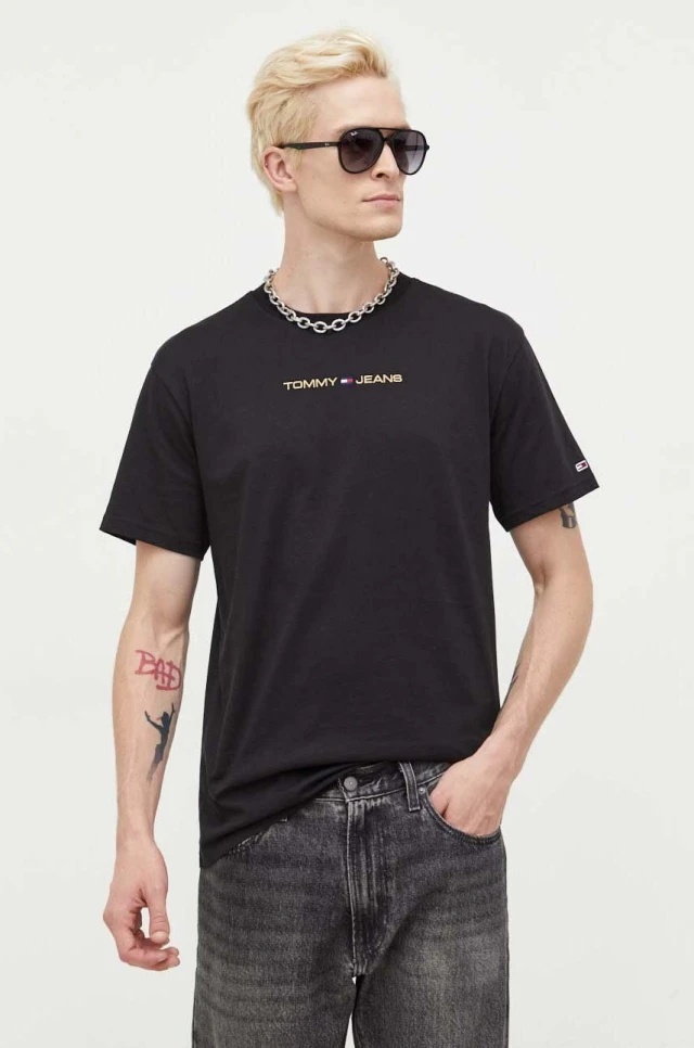 Tommy Hilfiger Tjm Clsc Gold Linear Tee Ανδρική Μπλούζα Μαύρη