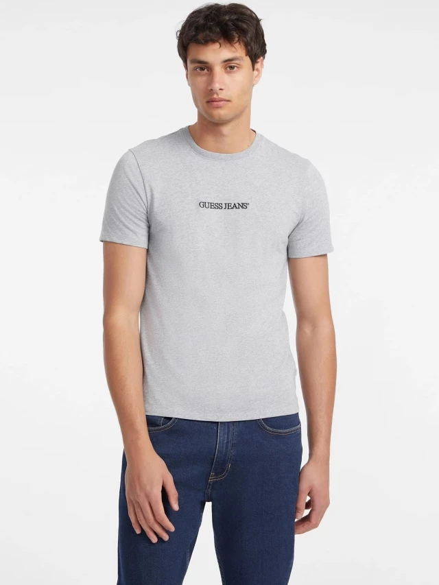 Guess Gj Ss Cn Slim Logo Embro Tee Ανδρική Μπλούζα Γκρι