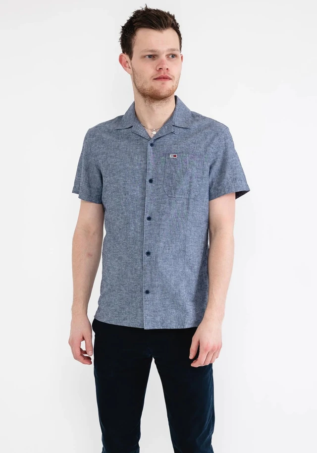 Tommy Hilfiger Tjm Clsc Linen Camp Shirt Ανδρικό Πουκάμισο Μπλε