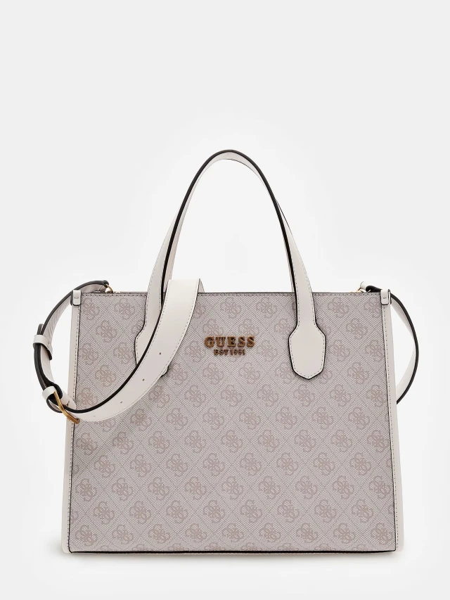 Guess Silvana 2 Compartment Tote Γυναικεία Τσάντα Μπεζ