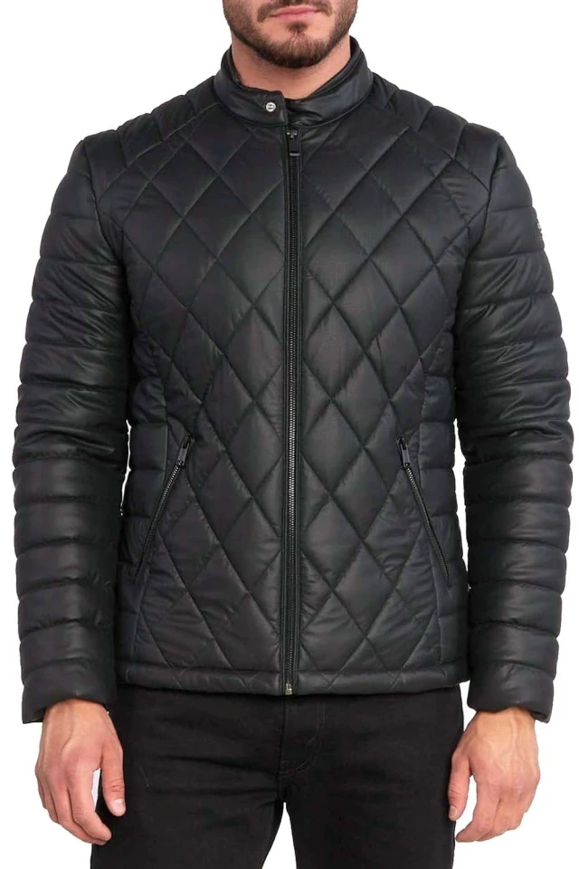 Guess Stretch Faux Leather Jacket Ανδρικό Μπουφάν Μαύρο