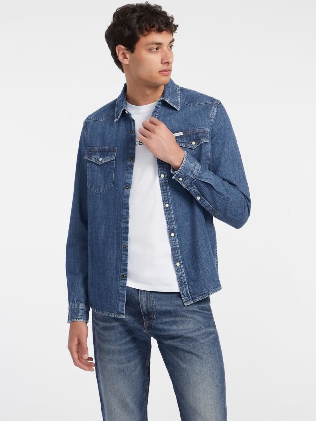 Guess Gj Slim Ls Denim Shirt Ανδρικό Πουκάμισο Τζιν