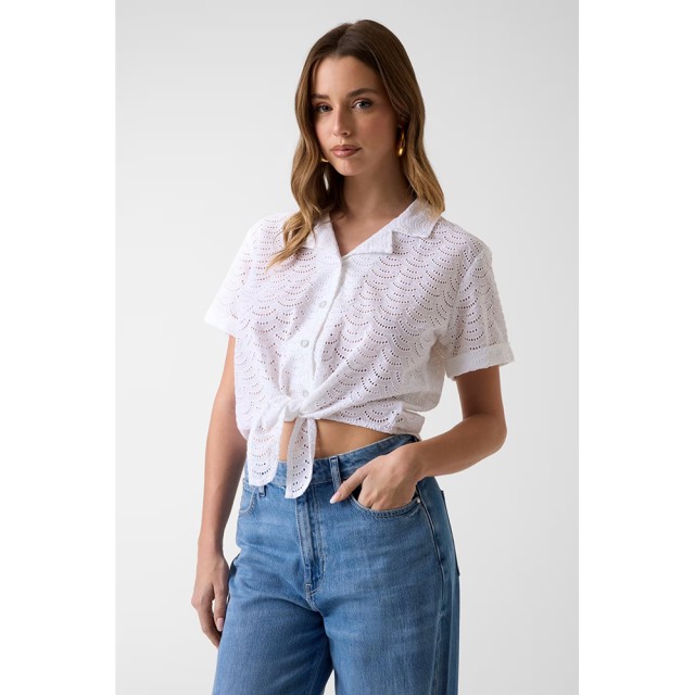 Guess Ss Sharon Eyelets Shirt Γυναικείο Πουκάμισο Λευκό