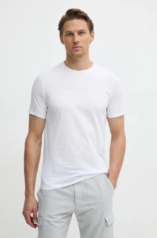 Guess Ss Guess Emb Pima Crew Ανδρική Μπλούζα Λευκή