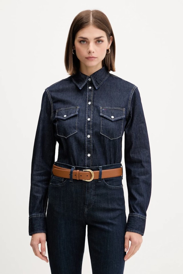 Tommy Hilfiger Regular Fit Ls Shirt Dark Blue Γυναικείο Πουκάμισο Τζιν Wash