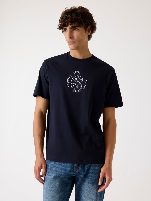 Guess Ss Bsc Basic Quattro G Tee Ανδρική Μπλούζα Μπλε