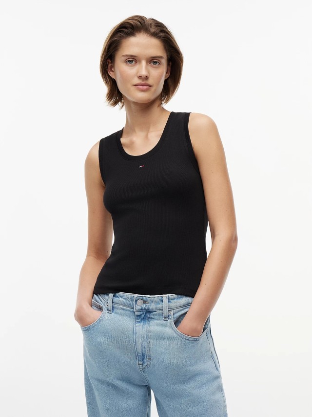 Tommy Hilfiger Tjw Essential Rib Tank Ext Γυναικεία Μπλούζα Αμάνικη Μαύρη