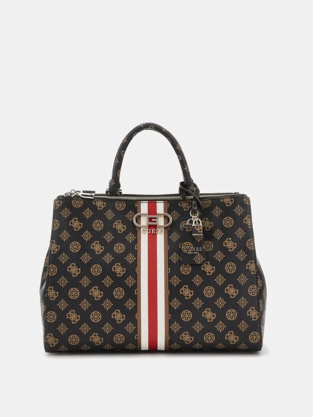 Guess Nelka Status Satchel Γυναικεία Τσάντα Μπεζ