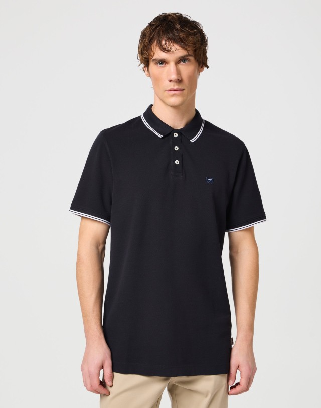 Wrangler Polo Shirt Black Ανδρική Μπλούζα Polo Μαύρη