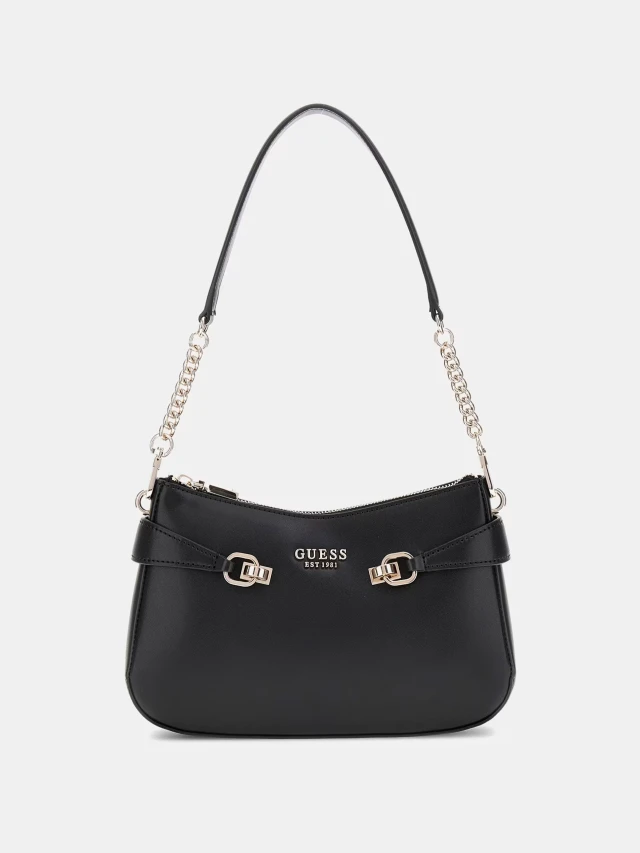 Guess Lorelei Top Zip Shoulder Bag Γυναικεία Τσάντα Μαύρη