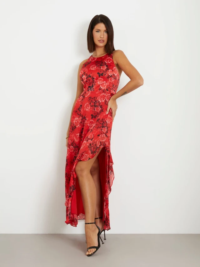 Guess Sl Evangelina Dress Γυναικείο Φόρεμα Floral Κόκκινο
