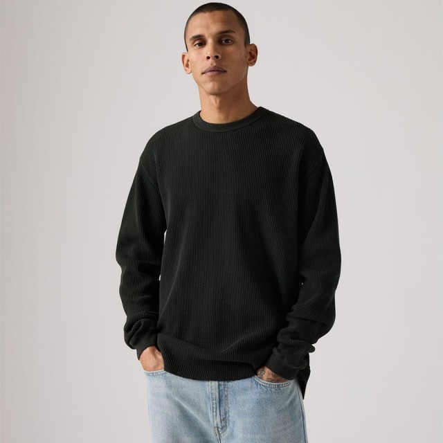 Levis Rt Ls Rlx Thermal Tee Neutrals Ανδρική Μπλούζα Βαφλα Μαύρη