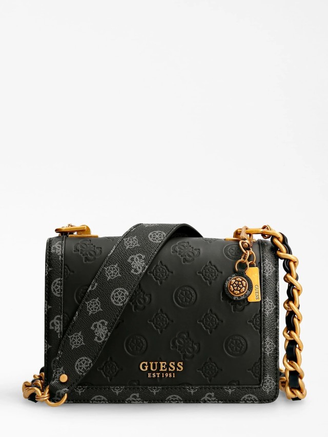 Guess Abey Crossbody Flap Γυναικεια Τσαντα Μαυρη