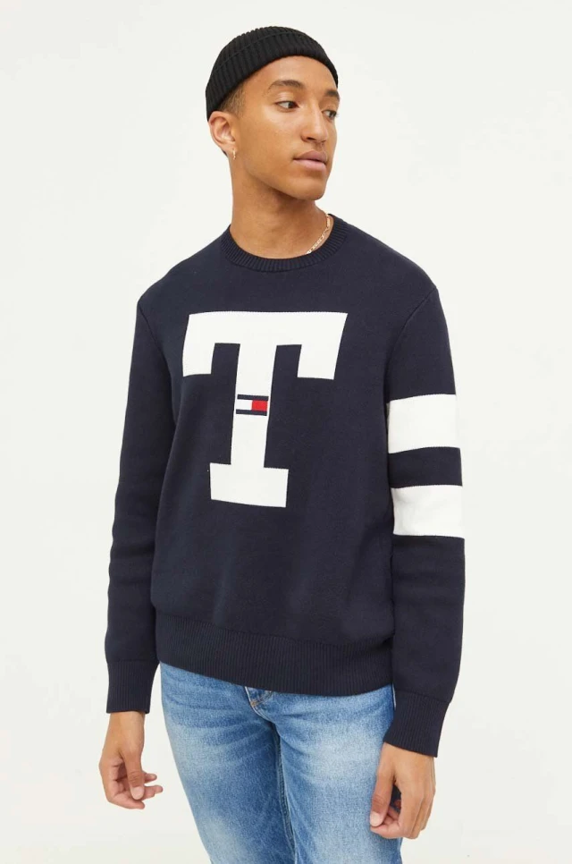 Tommy Hilfiger Tjm Rlx Letter Sweater Ανδρικό Πλεκτό Μπλε