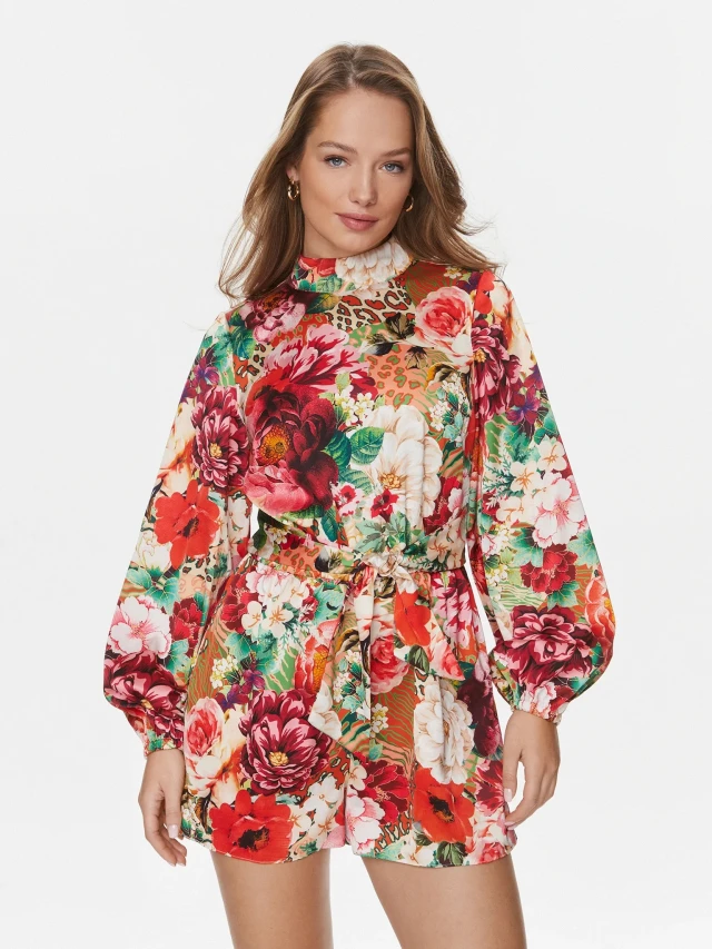 Guess Ls Jessica Mock Nk Romper Γυναικείο Ολόσωμο Σορτς Floral