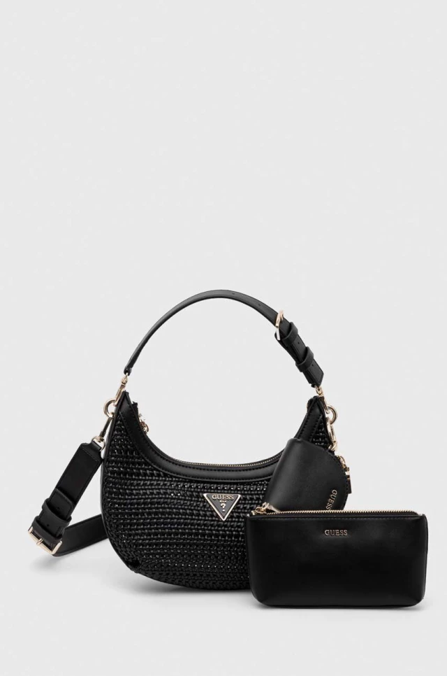 Guess Emelda Crossbody Top Zip Γυναικεία Τσάντα Μαύρη