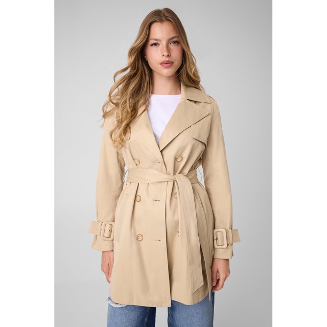 Guess Juliane Trench Double Collar Γυναικεία Καπαρντίνα Μπεζ