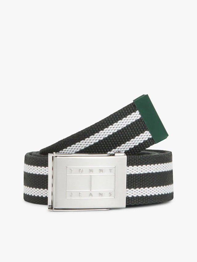 Tommy Hilfiger Tjm Ryan Stripe Webbing Ανδρική Ζώνη Λευκή Πράσινη