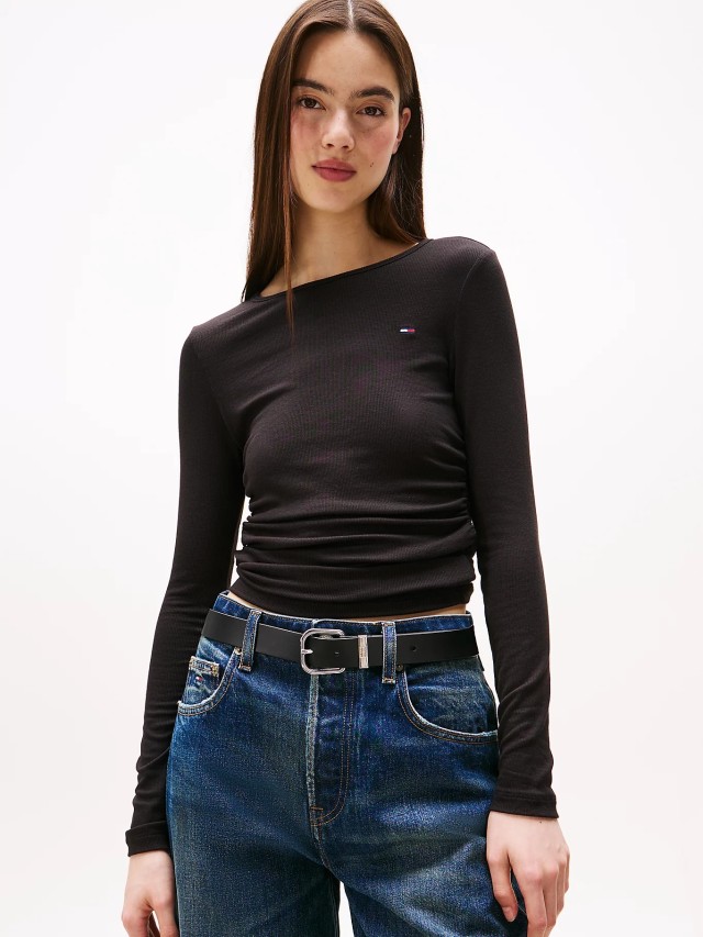 Tommy Hilfiger Tjw Slim Ruched Ls Top Γυναικεία Μπλούζα Μαύρη