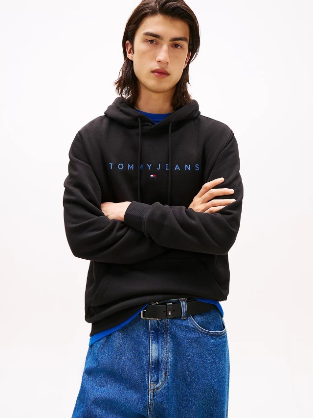 Tommy Hilfiger Tjm Reg Linear Logo Hoodie Ext Ανδρικό Φούτερ Multi Μαύρο