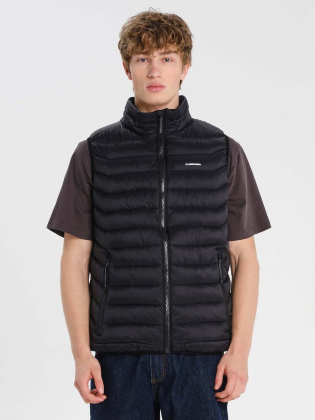 261.EM10.10-Black Emerson Mens Puffer Vest Ανδρικό Αμάνικο Μπουφάν Μαύρο