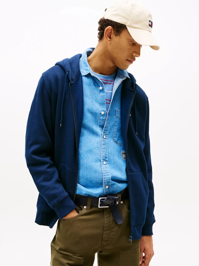 Tommy Hilfiger Tjm Reg S Flag Zip Thru Ανδρική Ζακέτα Φούτερ Μπλε
