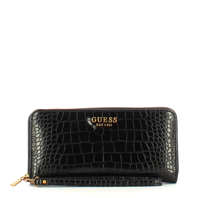 Guess Laurel Slg Large Zip Around Γυναικειο Πορτοφολι Μαυρο