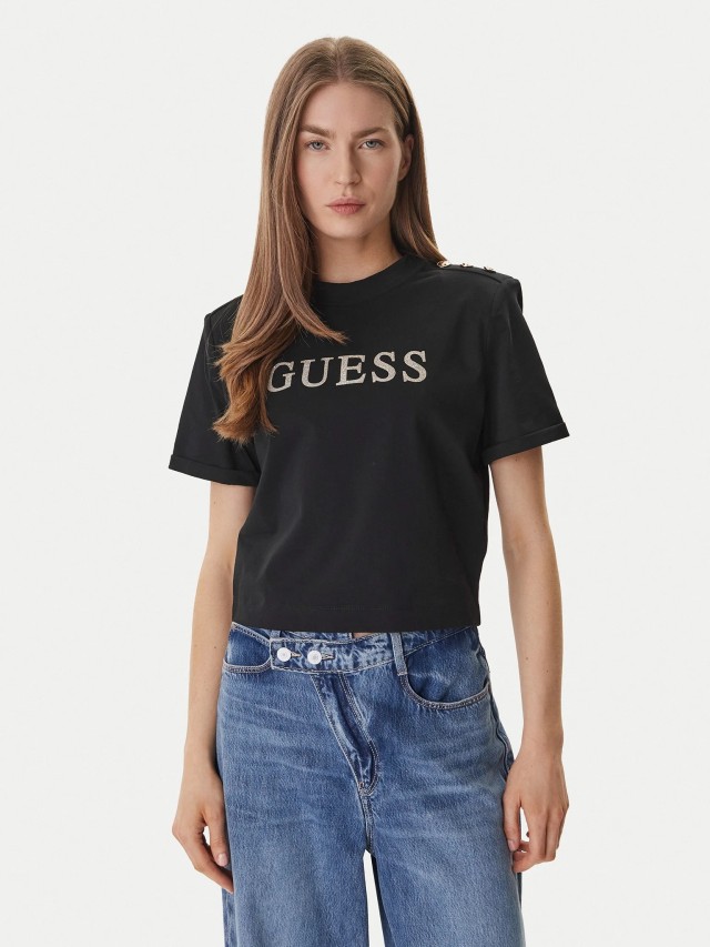 Guess Ss Cn Marina Crop Tee Γυναικεία Μπλούζα Μαύρη