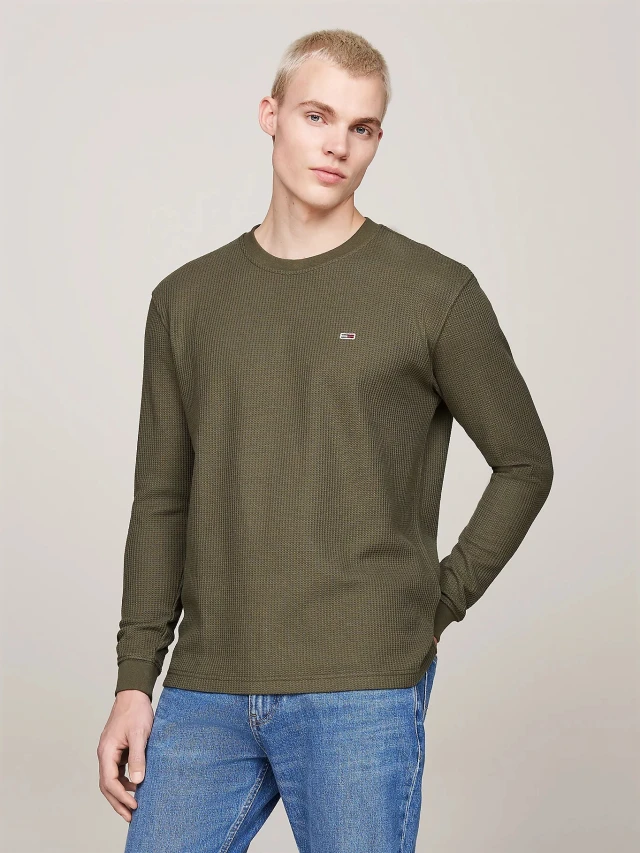 Tommy Hilfiger Tjm Reg Waffle L/S Tee Ανδρικό Πλεκτό Λαδί