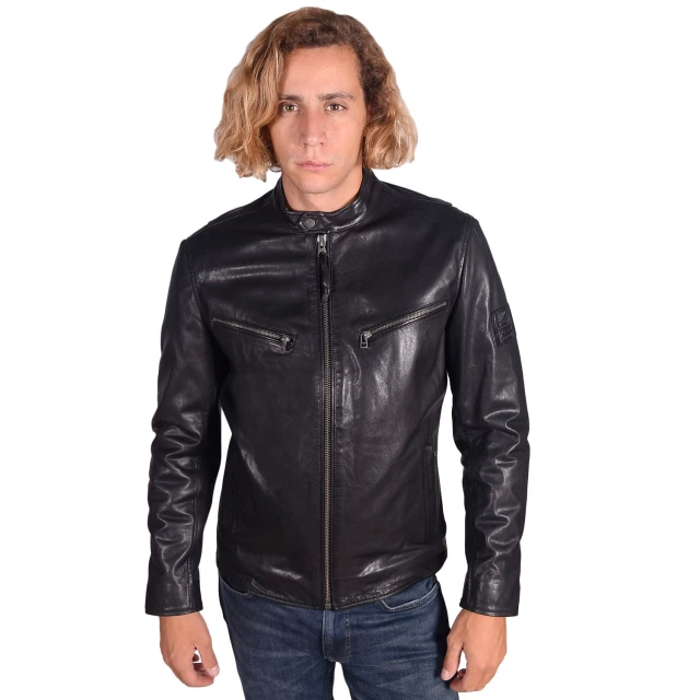Pepe Jeans E1 Peter Ανδρικο Δερματινο Μπουφαν Μαυρο