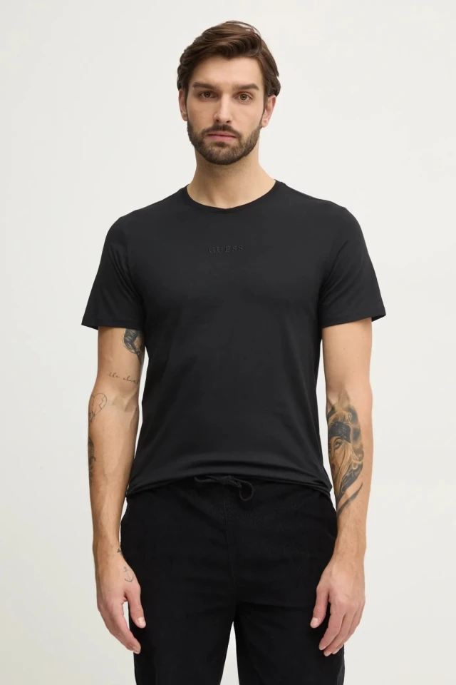 Guess Ss Guess Emb Pima Crew Ανδρική Μπλούζα Μαύρη