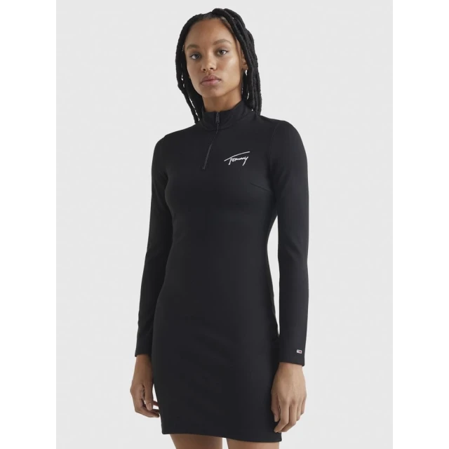 Tommy Hilfiger Tjw Ls Signature Bodycon Dress Γυναικειο Φορεμα Μαυρο