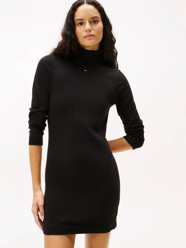 Tommy Hilfiger Tjw Ess Turtleneck Sweater Dress Γυναικείο Φόρεμα Μαύρο