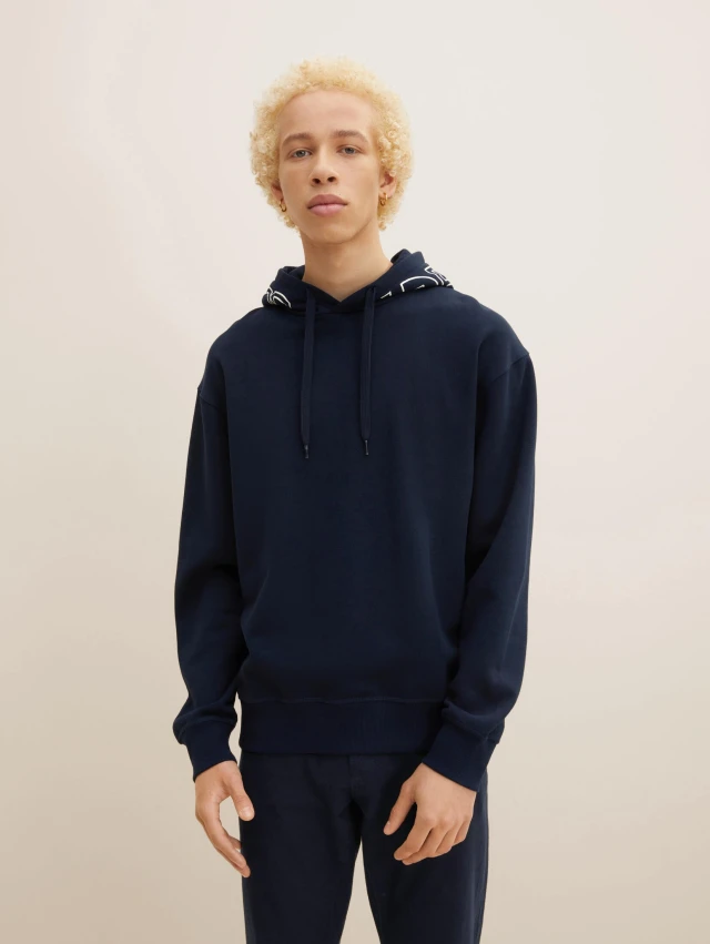 Tom Tailor Printed Hoody Ανδρικη Φουτερ Μπλε