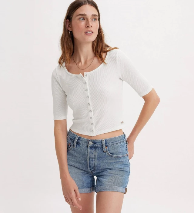 Levis Dry Goods Waffle Top Whites Γυναικεία Μπλούζα Λευκή