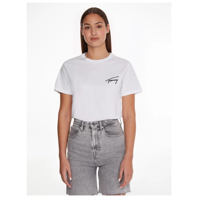 Tommy Hilfiger Tjw Rlxd Tommy Signature Ss Γυναικεια Μπλουζα Λευκη