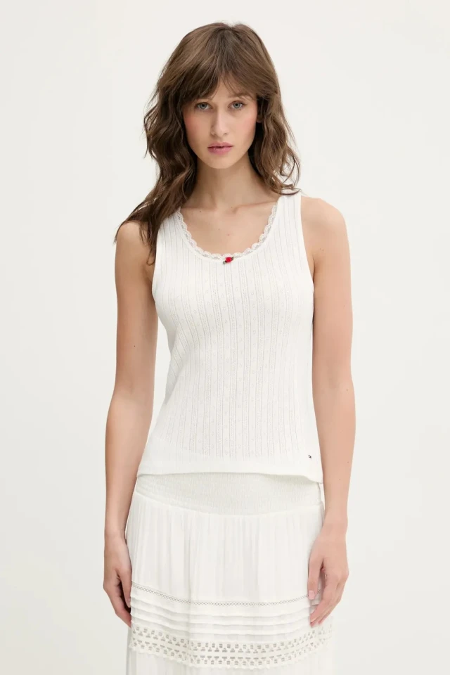 Tommy Hilfiger Tjw Slim Pointelle Tank Top Γυναικεία Μπλούζα Εκρού